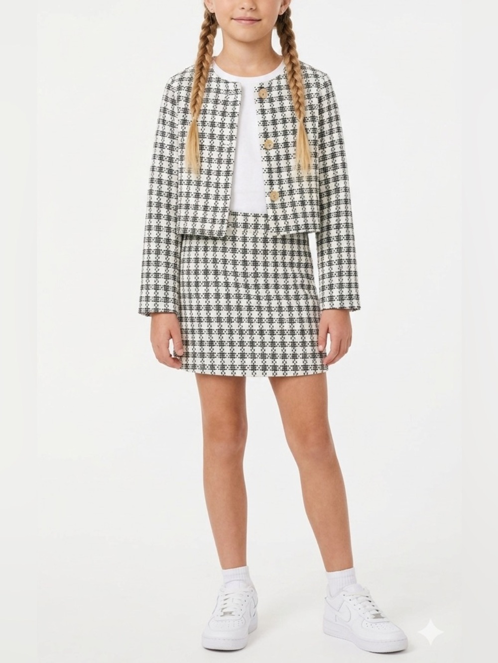 btween Black & White Houndstooth Cropped Jacket and skirt. (Set)